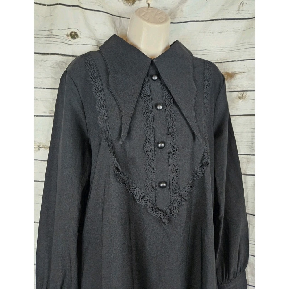 Killstar Black Stretch A-Line Dress 4XL Point Collar Lace Goth Grunge Emo Witchy - Picture 2 of 7